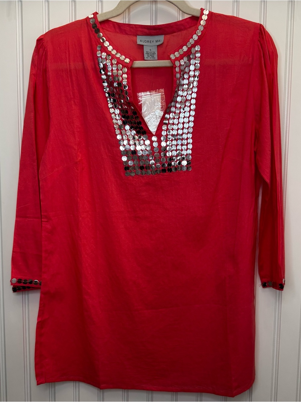 Audrey Mai Cotton Long Sleeve Tunic w/ Sequins Detail Beachwear Coastal Cowgirl